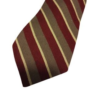 Chaps Ralph Lauren Mens Striped Wool Silk Tie Burgundy Taupe Regimental Vintage